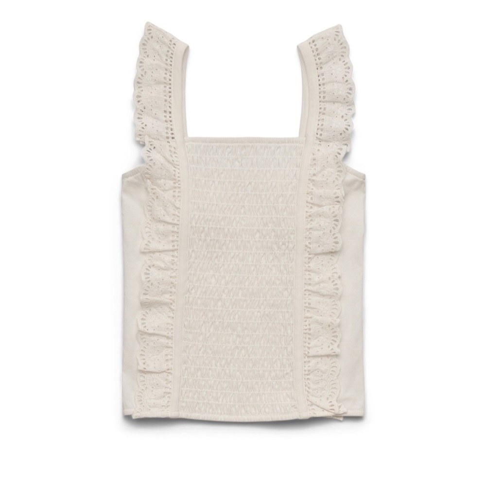 Girls Juniors White ruffle lace smock tank